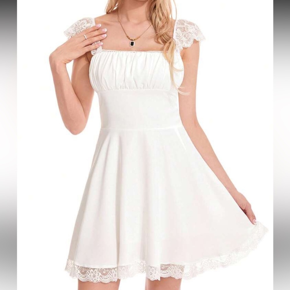 Y2K Mini Dresses Square Neck Low Cut Sleeveless Lace Up Ruched Flowy Mini Dress